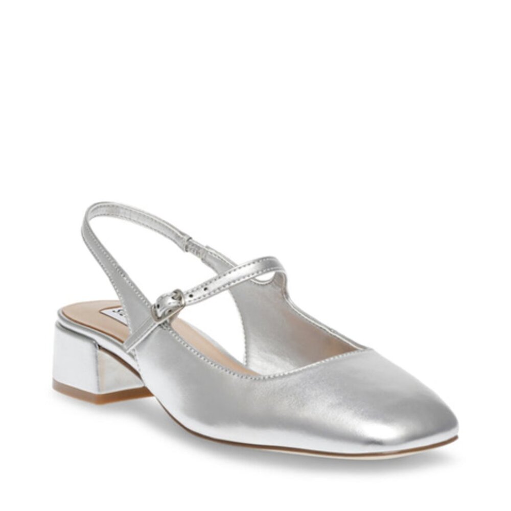 Steve Madden Marjourie Silver Sling Backs Chunky Heel 7.5